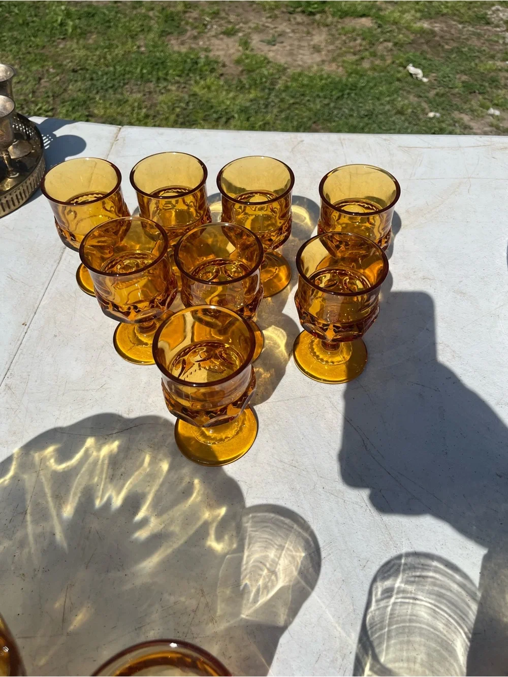 vintage Indiana Glass amber cordial or wine goblet in the 